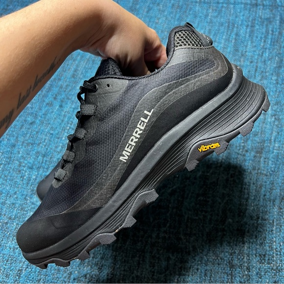 Merrell Moab Speed Trail Running Shoes in Black Asphalt Vibram Soles - Picture 4 of 9